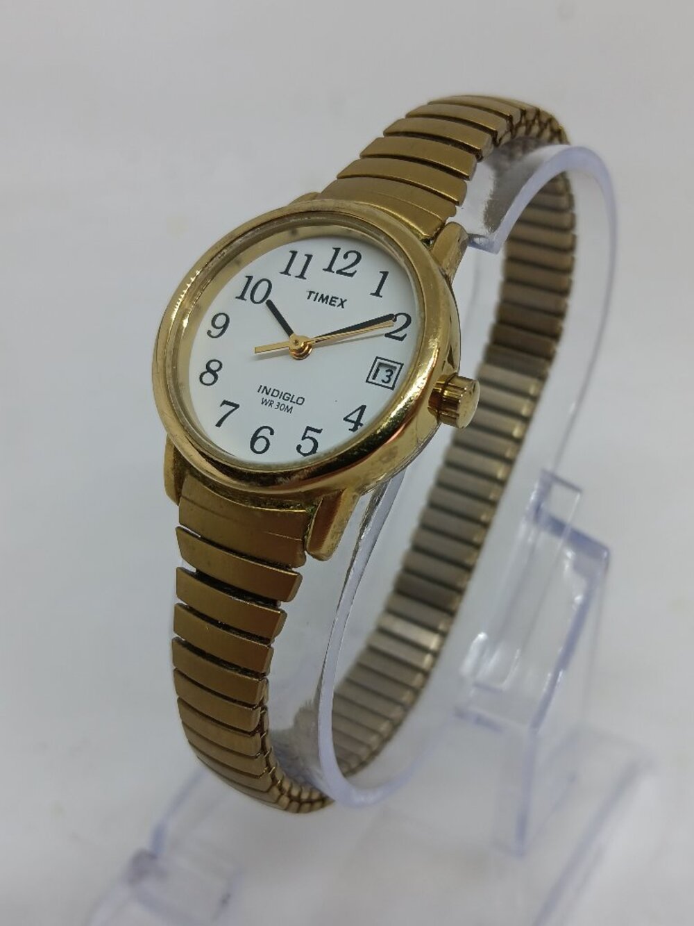 Timex T2H351 Women's 25mm Gold Tone Flex Band Indiglo Watch NEW BATT - PLS READ
